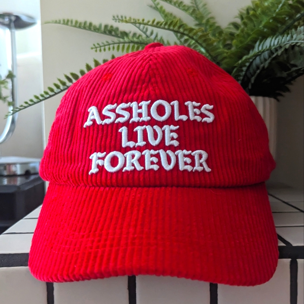 ASSHOLES LIVE FOREVER Red Corduroy Dad Hat